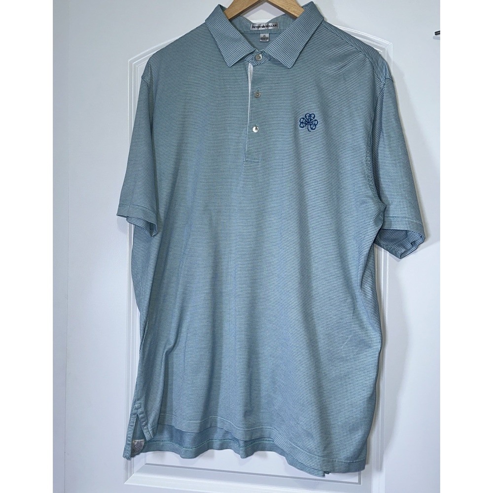 Peter Millar Men's‎ Golf Polo Shirt Geometric with Clover Logo Size XL Blue